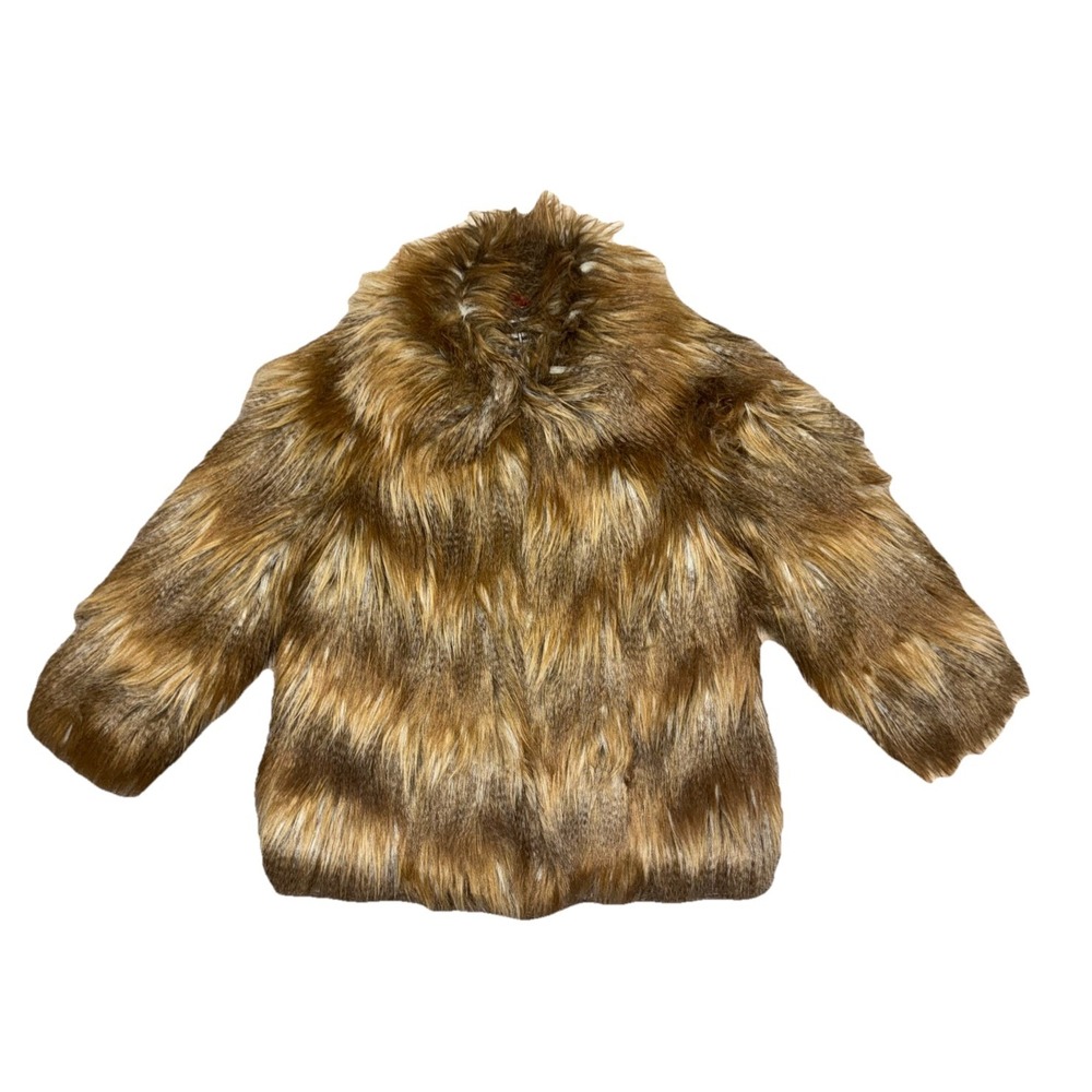 River Island Faux Fur Coat Women's 2 Brown Multi Glam Grunge Boho Hippie Cabin